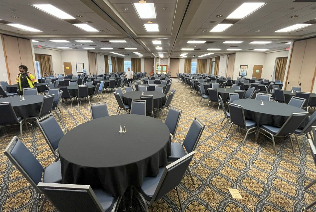 MCC's Chesapeake dining room filled with circular tables and chairs
